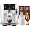 Jura J8 Twin (EA) Diamond White Espressomaskine Inkl. Mælkebeholder, Sirup & 2x400g Rigtig Kaffe DK sprog