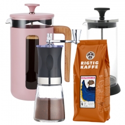 La Cafetière Pisa 8 Kop. Stempelkande Pink Inkl. Kaffemølle, Mælkeskummer & 400g Kaffe