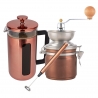 La Cafetière Pisa 3 Kop. Stempelkande Kobber Inkl. Manuel Kaffemølle & Mælkeskummer