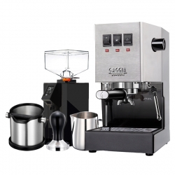 Gaggia Classic E24 Stål Espressomaskine Inkl. Eureka Mignon Perfetto & Baristaudstyr