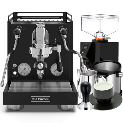 La Pavoni New Cellini Evolution Sort LPSCVB01NO Inkl. Eureka Mignon Perfetto Espressokværn, Baristaudstyr & Kopper