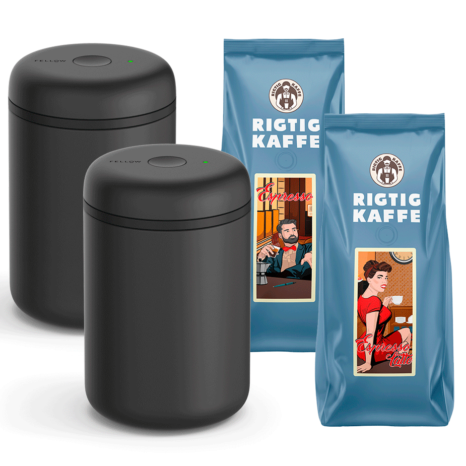 Fellow Atmos Vakuum Kaffebehållare Svart 1,2 L 2 st Inkl. 2x500g Rigtig Kaffe Espresso & Espresso Latte