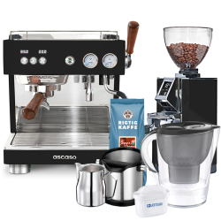 Ascaso Baby T Plus Sort Espressomaskine Inkl. Eureka Mignon Libra 65 Espressokværn, Baristaudstyr, Vandfilterkande & 1kg Kaffe