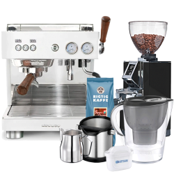 Ascaso Baby T Plus Hvid Espressomaskine Inkl. Eureka Mignon Libra 65 Espressokværn, Baristaudstyr, Vandfilterkande & 1kg Kaffe