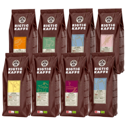 Rigtig Kaffe Organic Mixpakke 7 varianter Hele kaffebønner